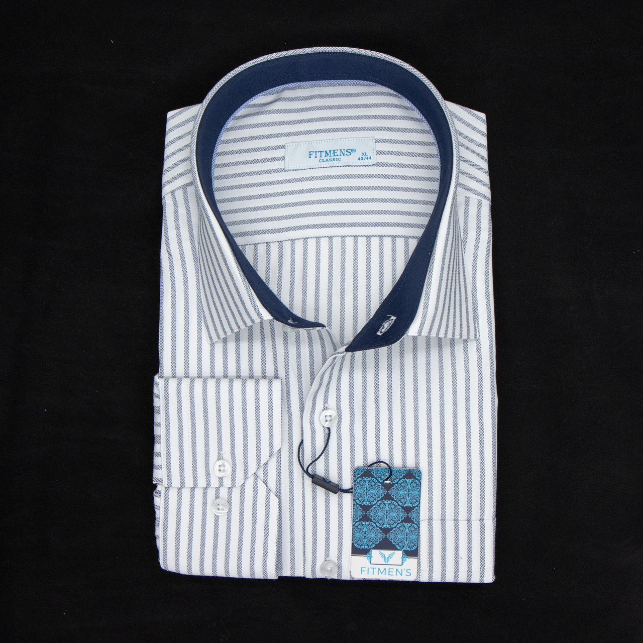 Сорочка чоловіча, прямого покрою, з довгим рукавом, FITMENS FS-003739 LACIVERT 90% бавовна 10% поліестер L(Р)
