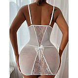 Коротенький пеньюар із підв'язками для панчіх білий XS-S — Еротична білизна, фото 3