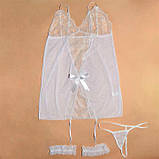 Коротенький пеньюар із підв'язками для панчіх білий XS-S — Еротична білизна, фото 4