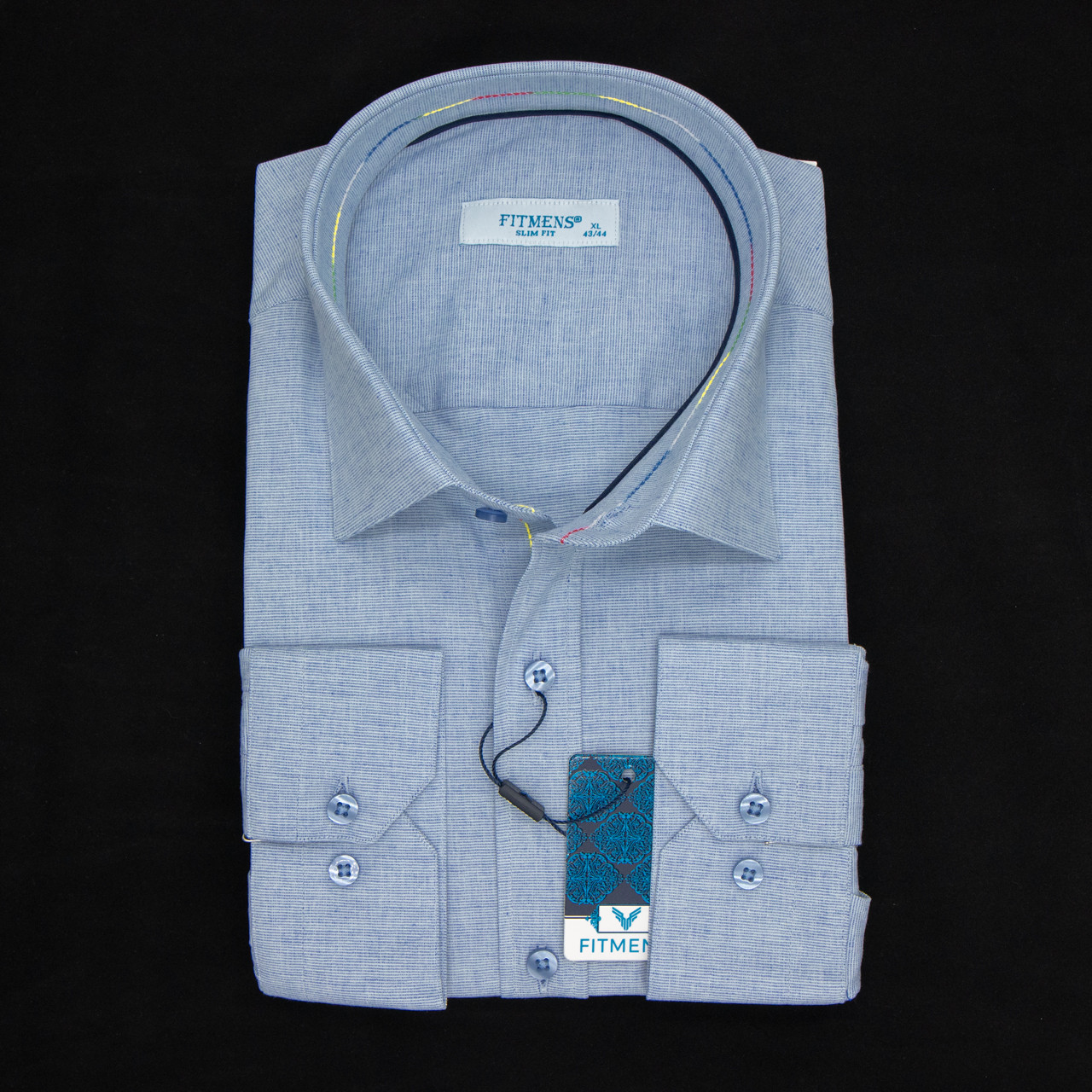 Сорочка чоловіча, приталена (Slim Fit), з довгим рукавом, FITMENS FS-003649 Acik Saks 97% бавовна 3% еластан