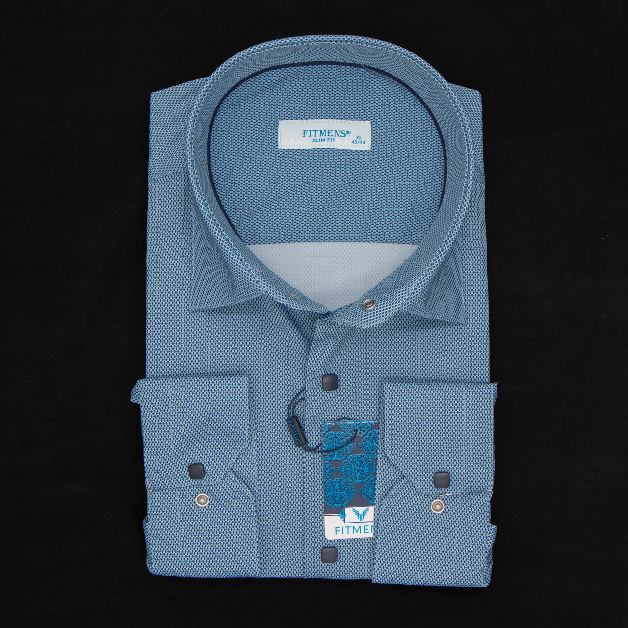 Сорочка чоловіча, приталена (Slim Fit), з довгим рукавом, FITMENS FS-003880 TURKUAZ 70% бавовна 27% поліестер