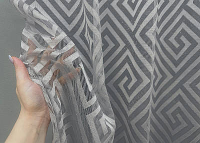 Залишок (6,9х2,85м.) тканини з рулону, тюль жакард, колекція "Ромб Меандр". Колір сірий. Код 1558ту 00-761