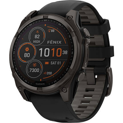 Garmin Fenix 8 Solar cмарт-часы Amoled 47 мм Sapphire Carbon Grey titanium Black/Gray Sil Band 010-02906-11, фото 1