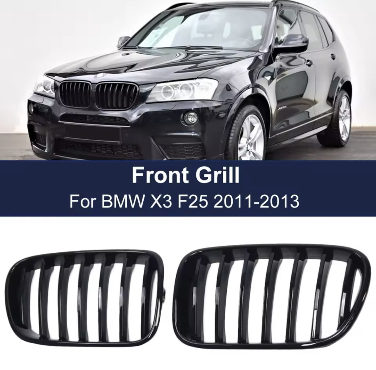 Одинарні решітки Bmw x3 f25 10-13 дорестайл Ніздрі bmw f25 решітки бмв ф25 решітки бмв ікс 3 tuning, фото 1