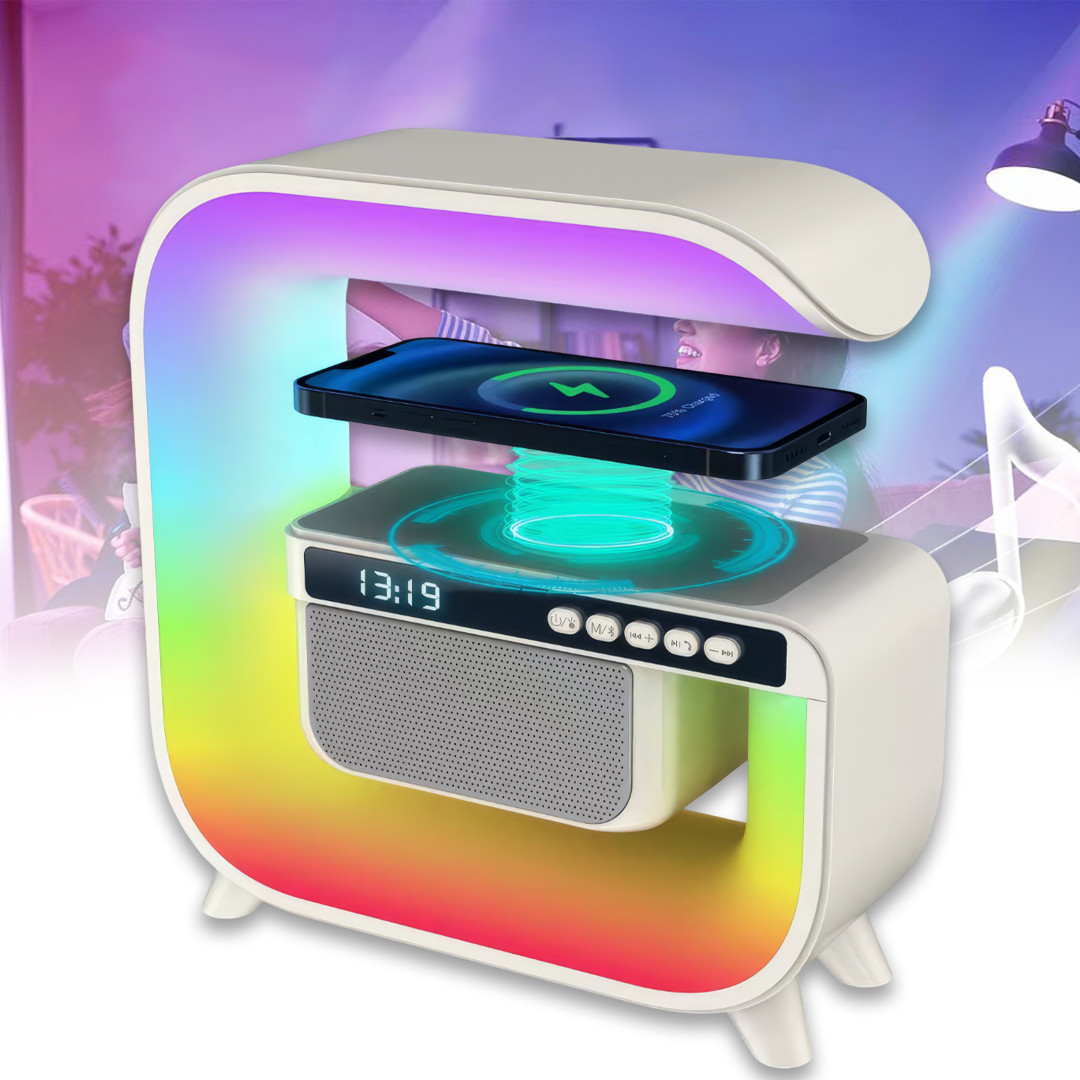 Настільна лампа з Bluetooth колонкою, RGB підсвічуванням та бездротовою зарядкою G3 Біла, фото 1