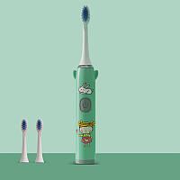 Детская электрическая зубная щетка на батарейке Smart Kids (3 насадки) Зеленая 02706