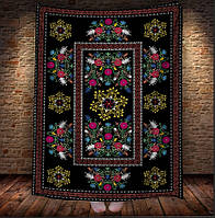 Плед с принтом "Ковер восточный стиль этнический ретро узор обюссонский винтажный цветы красные черный"