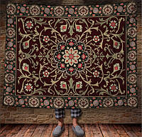 Плед с принтом "Ковер восточный стиль этнический ретро узор обюссонский винтажный цветы красные черный 150х200