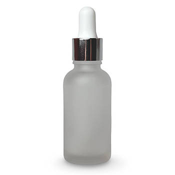 Флакон скляний матовий з біло-срібною піпеткою для косметичних засобів 15 мл