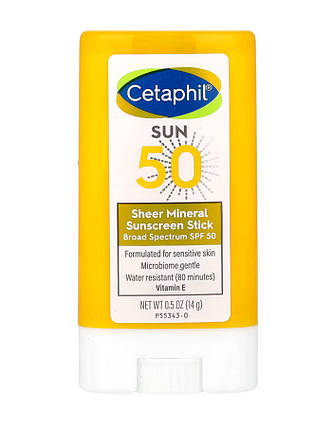 Сонцезахисний засіб Cetaphil Mineral Sunscreen Stick SPF 50 14 г США, фото 1