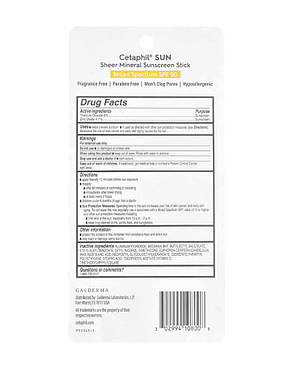 Сонцезахисний засіб Cetaphil Mineral Sunscreen Stick SPF 50 14 г США, фото 4