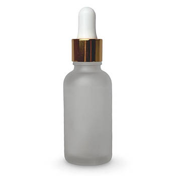 Флакон скляний матовий з біло-золотою піпеткою для косметичних засобів 30 мл