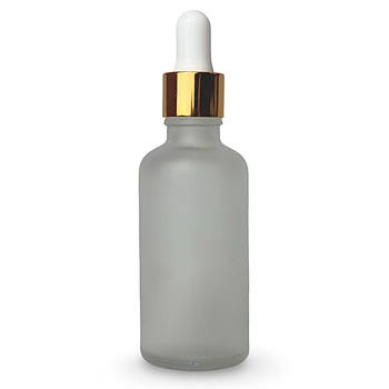 Флакон скляний матовий з біло-золотою піпеткою для косметичних засобів 50 мл