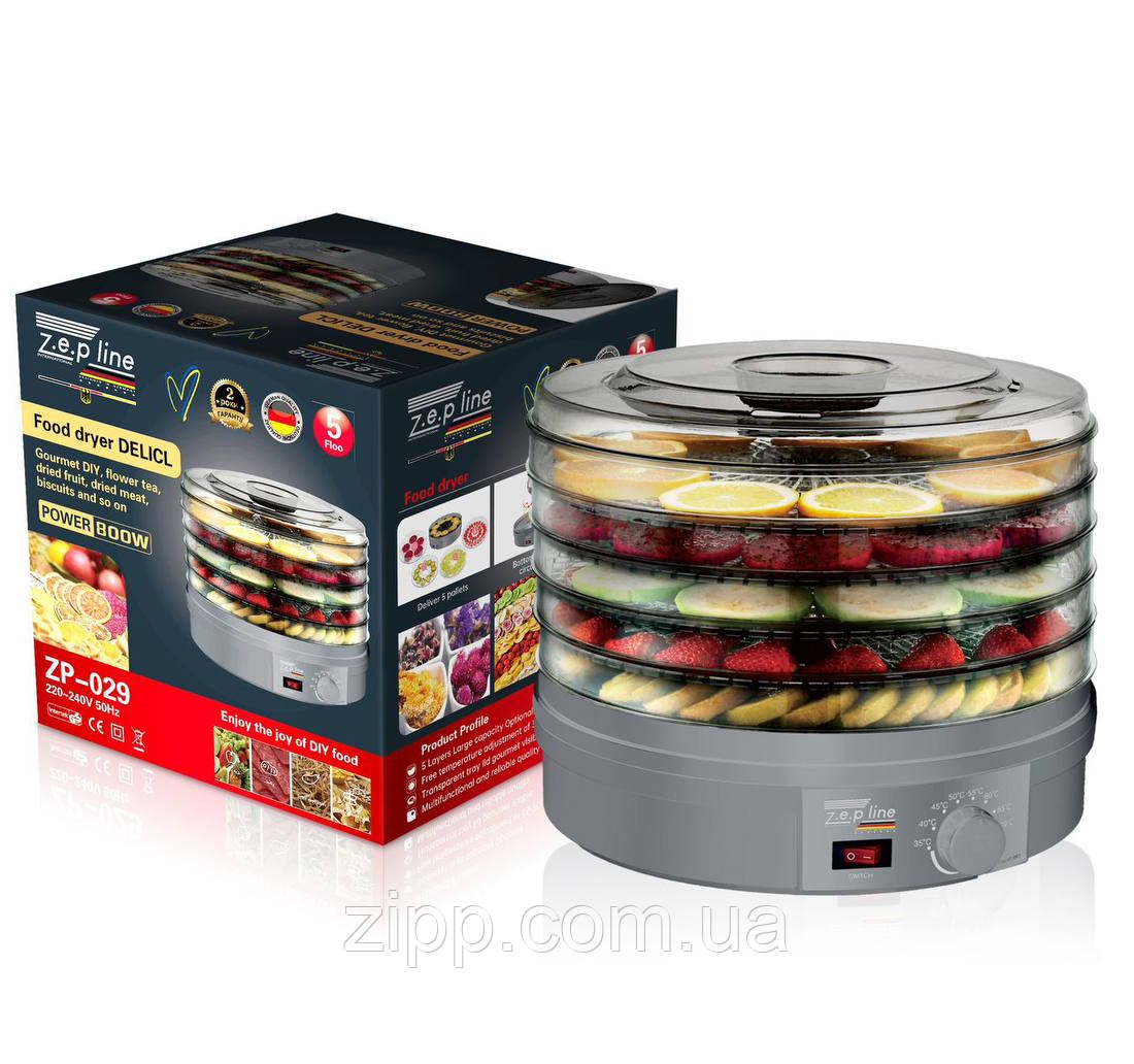 Сушарка для фруктів, овочів та інших продуктів Zepline ZP-029 800W Сірий, фото 1