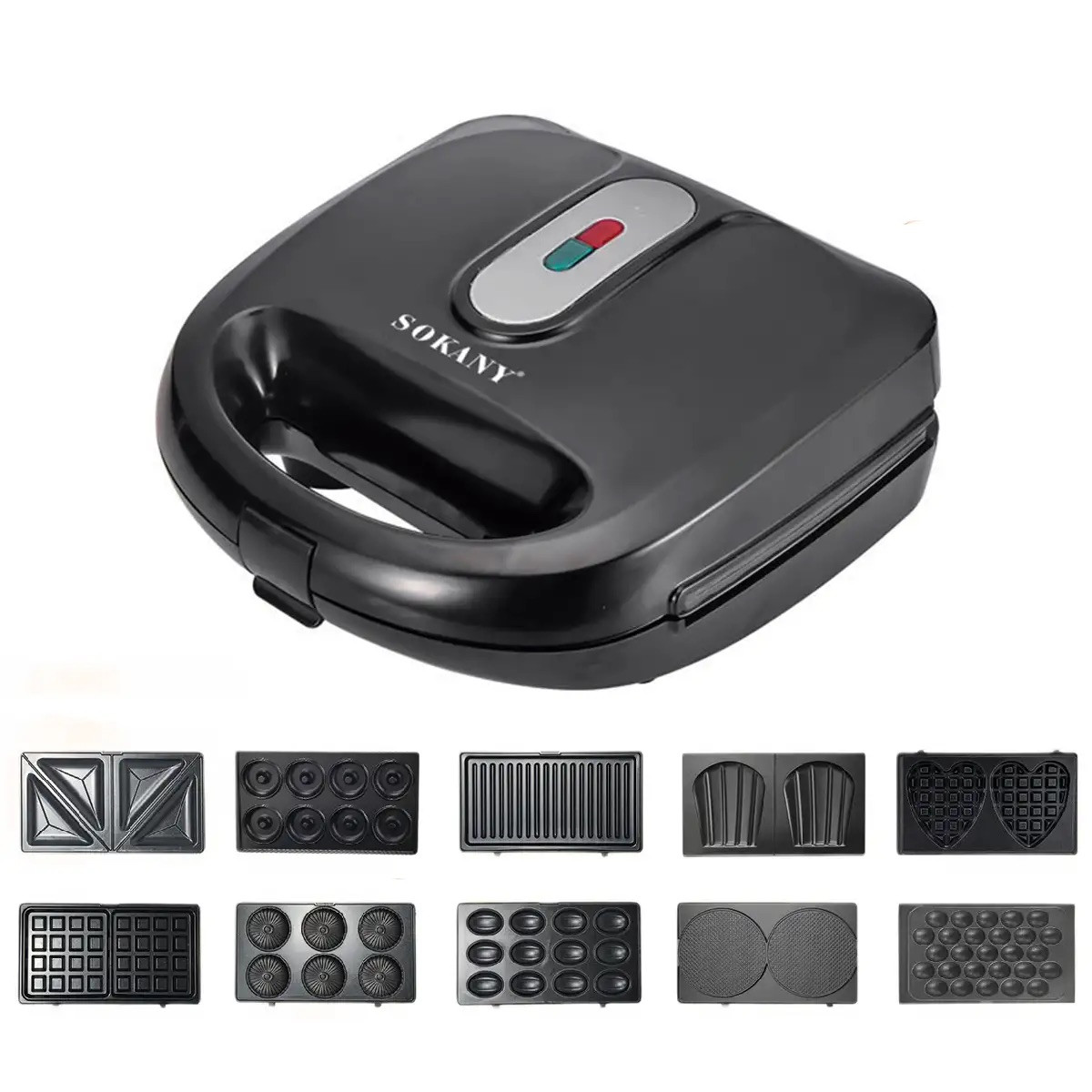 Електрогриль мультимейкер SK-08021 10в1 зі знімними формами гриль/ бутербродниця/решниця/ вафлі 750 Вт, фото 1