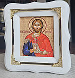 Ікона Святий мученик Нікіта в білому дерев'яному фігурному кіоті під склом, розмір кіота 18*16, сюжет 10*12, фото 2