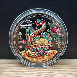 Китайська новорічна монета «Змія на скриньці» сильвер, пам'ятна монета до Нового року Змії 2025
