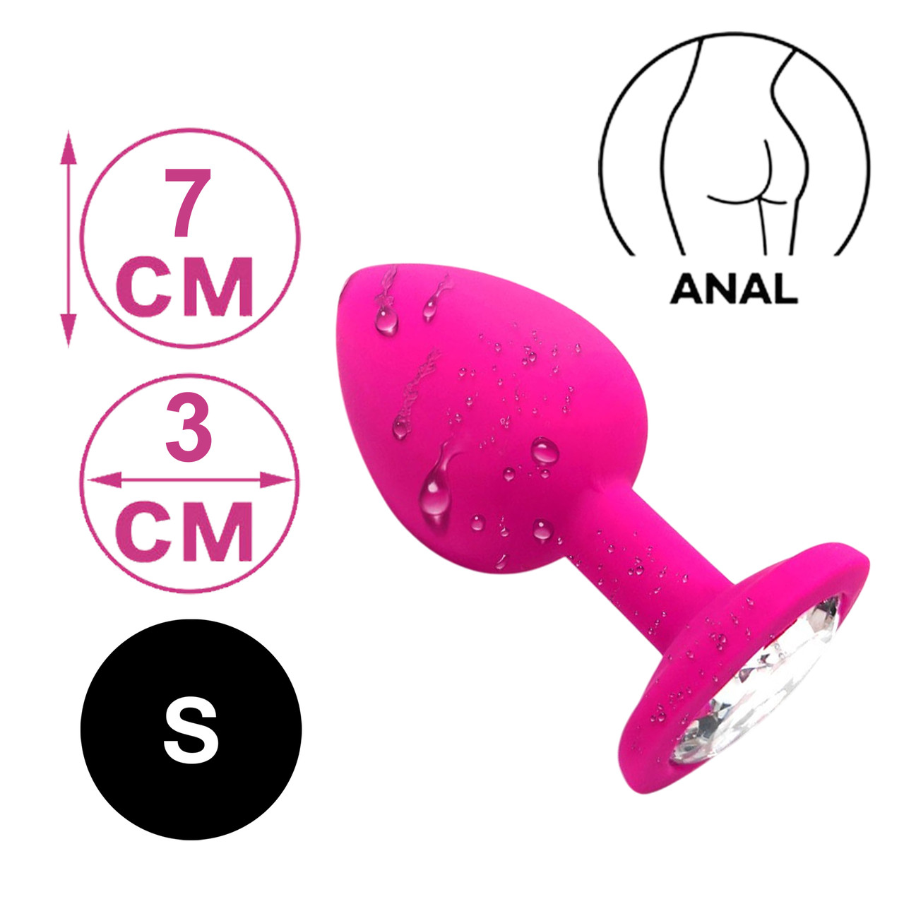 Анальна пробка з каменем силіконова рожевого кольору для новачків Anal Plug Size S