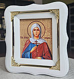 Ікона Свята мучениця Аріадна в білому дерев'яному фігурному кіоті під склом, розмір кіота 18*16, сюжет 10*12., фото 2