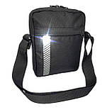 Сумка чоловіча через плече чорна. Сумка органайзер компакт. Сумка плоска на плече Молодіжна сумка 20х16х5см, фото 3