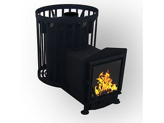 Піч для лазні та сауни Бочка 15 м3 з виносом, дверцята 315*315 і склом