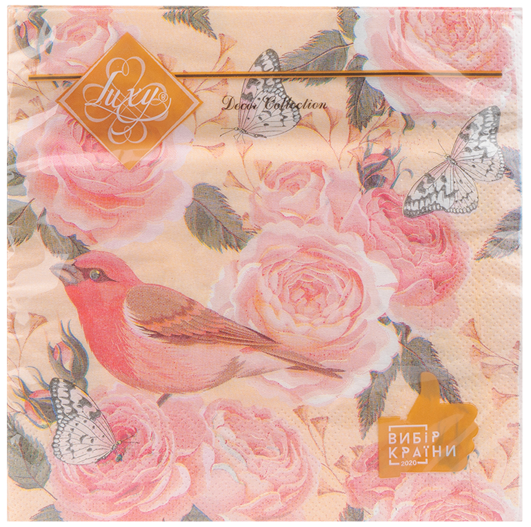 Серветки ТМ "Luxy" 33*33, 3 шари, 18 шт. "Рожева пташка" 1/16, фото 1