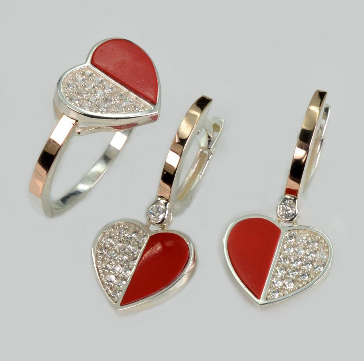 Срібний набір з коралом, фото 1