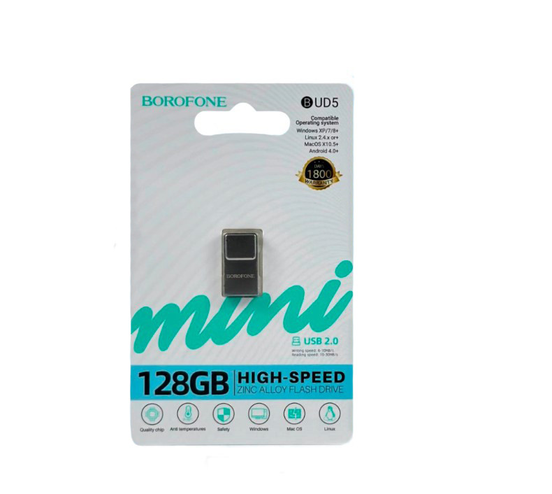 Флешка Borofone BUD5 128 GB USB2.0, срібляста, фото 1