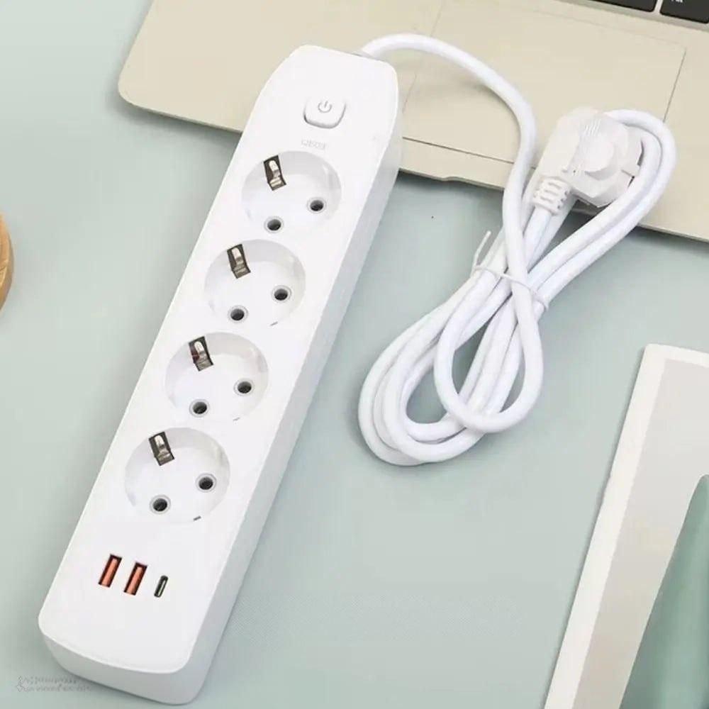 Удлинитель на 4 розетки +2USB,Type-c, 2м, Q603 Белый / Сетевой удлинитель / Переноска розетка / Сетевой фильтр