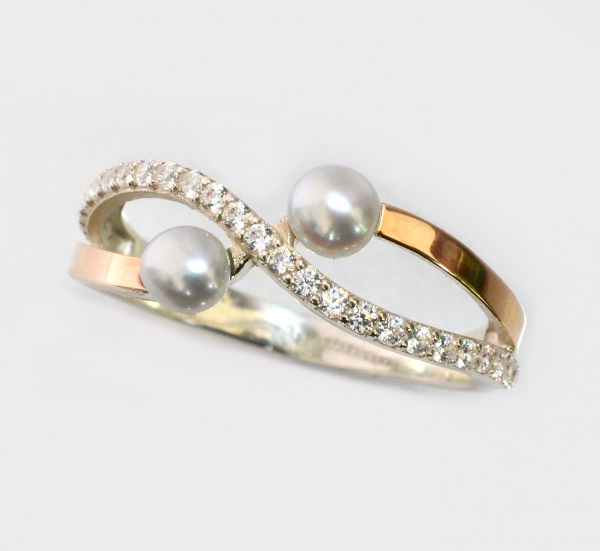 Срібна каблучка з перлинами, фото 1