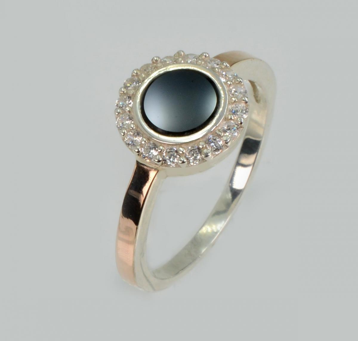 Срібна каблучка з золотими пластинами та оніксом, фото 1