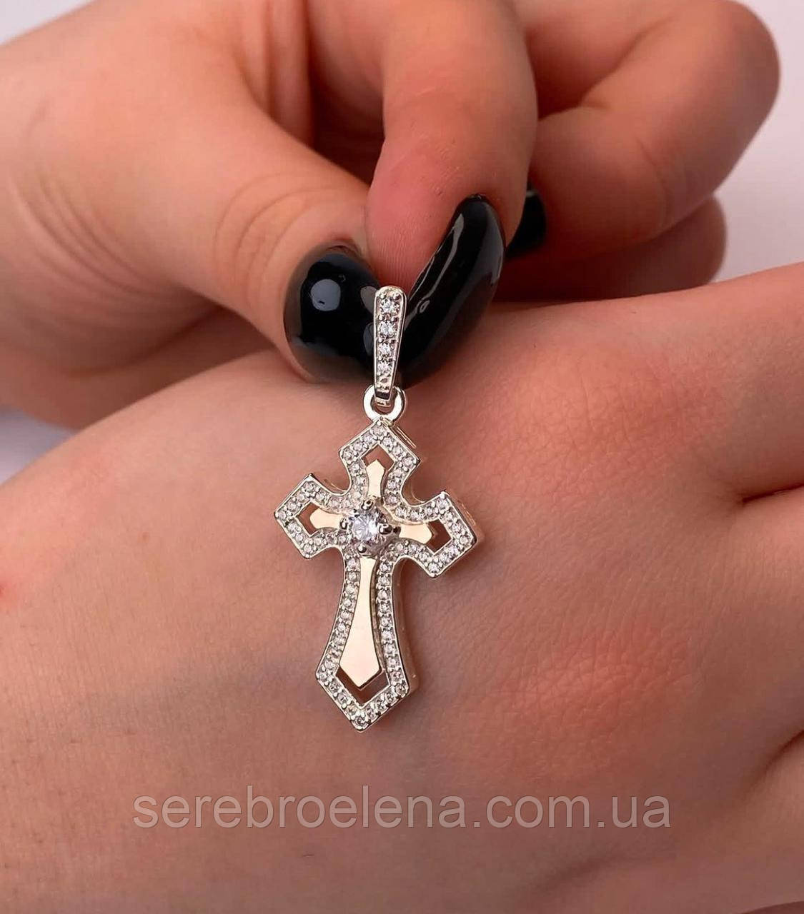 Срібний хрест кулон з золотими вставками 0109,55, фото 1
