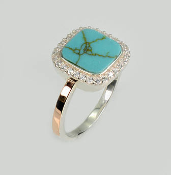 Срібна каблучка з бірюзою та фіанітами