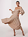 Гарне романтичне вечірнє плаття-міді з відкитими плечима, бежеве, фото 2