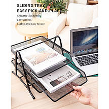 Лоток для документів горизонтальний Deli 9181 чорний, 3 відділення, сітка метал, фото 4