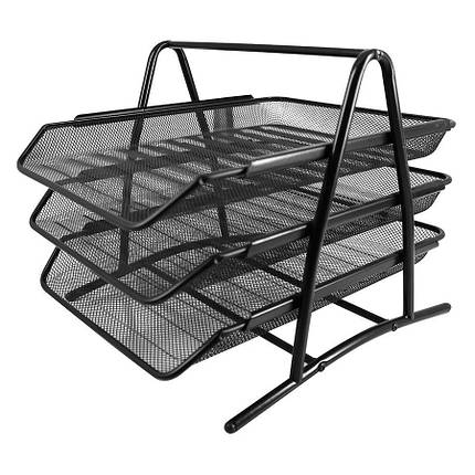 Лоток для документів горизонтальний Deli 9181 чорний, 3 відділення, сітка метал, фото 1