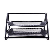 Лоток для документів горизонтальний Deli 9183 чорний 2 відділення сітка метал, фото 3