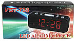 Годинник VST VST-738 настільний 220В будильник Чорний корпус Світло-зелені цифри SV227, фото 2