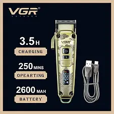 Акумуляторна машинка для стриження VGR V-005, 8 насадок, LED дисплей YU227, фото 4