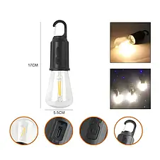 Лампочка з акумулятором + карабін, від USB, BL HK-169C / Підвісна LED-лампочка/ліхтар для кемпінгу YU227, фото 4