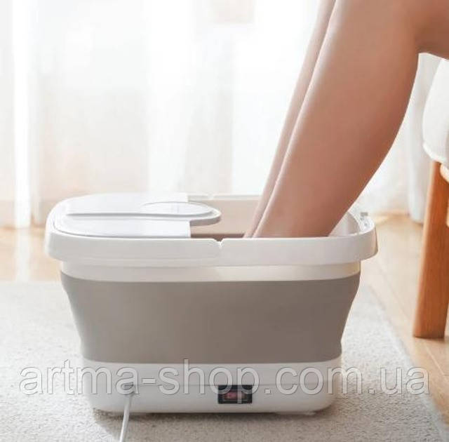 Гідромасажна ванна складна з підігрівом Multifunction Footbath для ніг з 4 масажними валиками Сіра