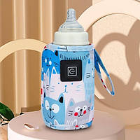 Портативный подогреватель для детских бутылочек Котик , нагреватель детского питания  с USB выходом Синий