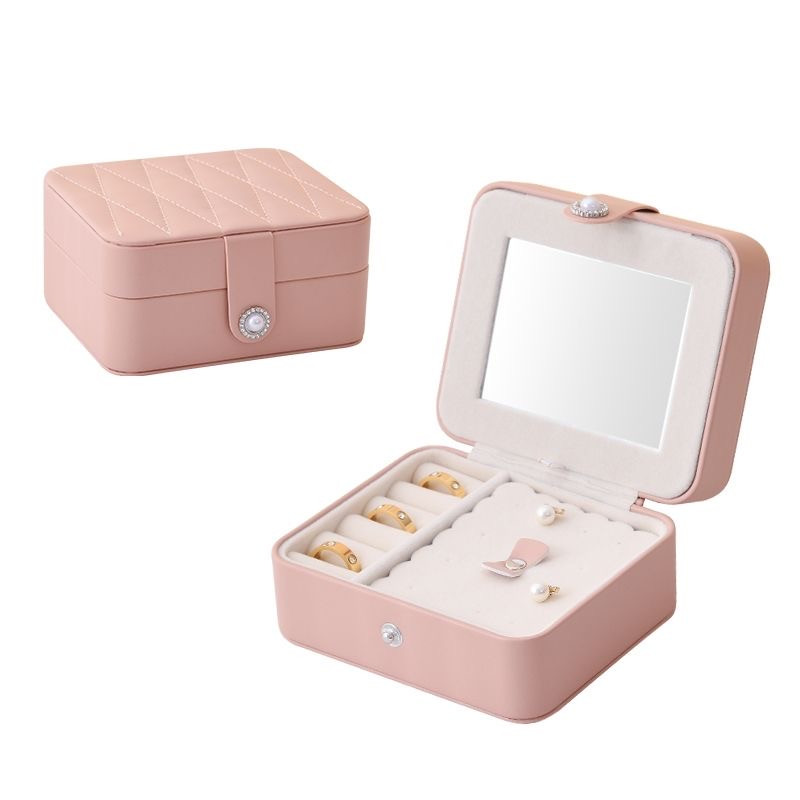Містка стьобана скринька для прикрас з дзеркалом кольору пильної троянди