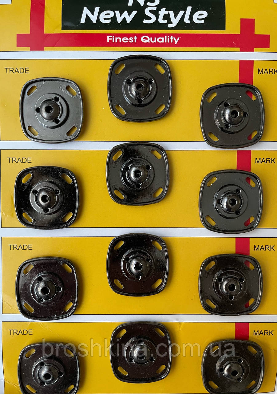 Декоративні пришивні кнопки металеві Ø25 мм 12 шт/уп ГРАФІТ, фото 1