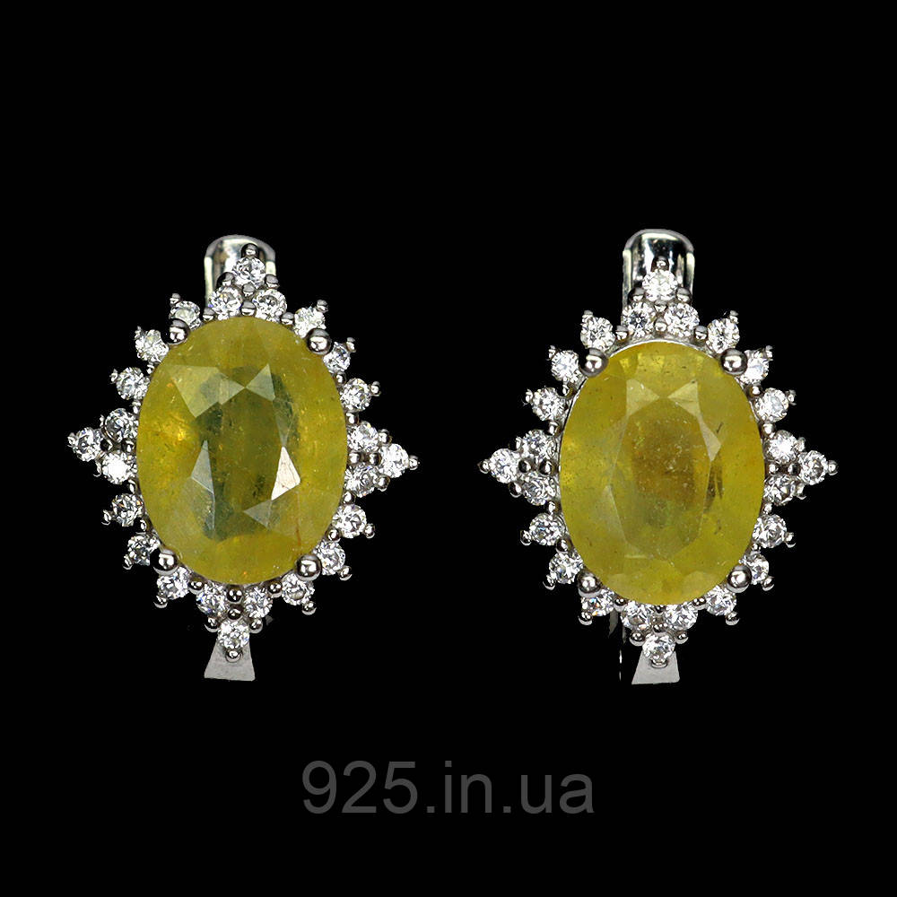Сережки. Натуральний сапфір жовтий. Срібло 925.