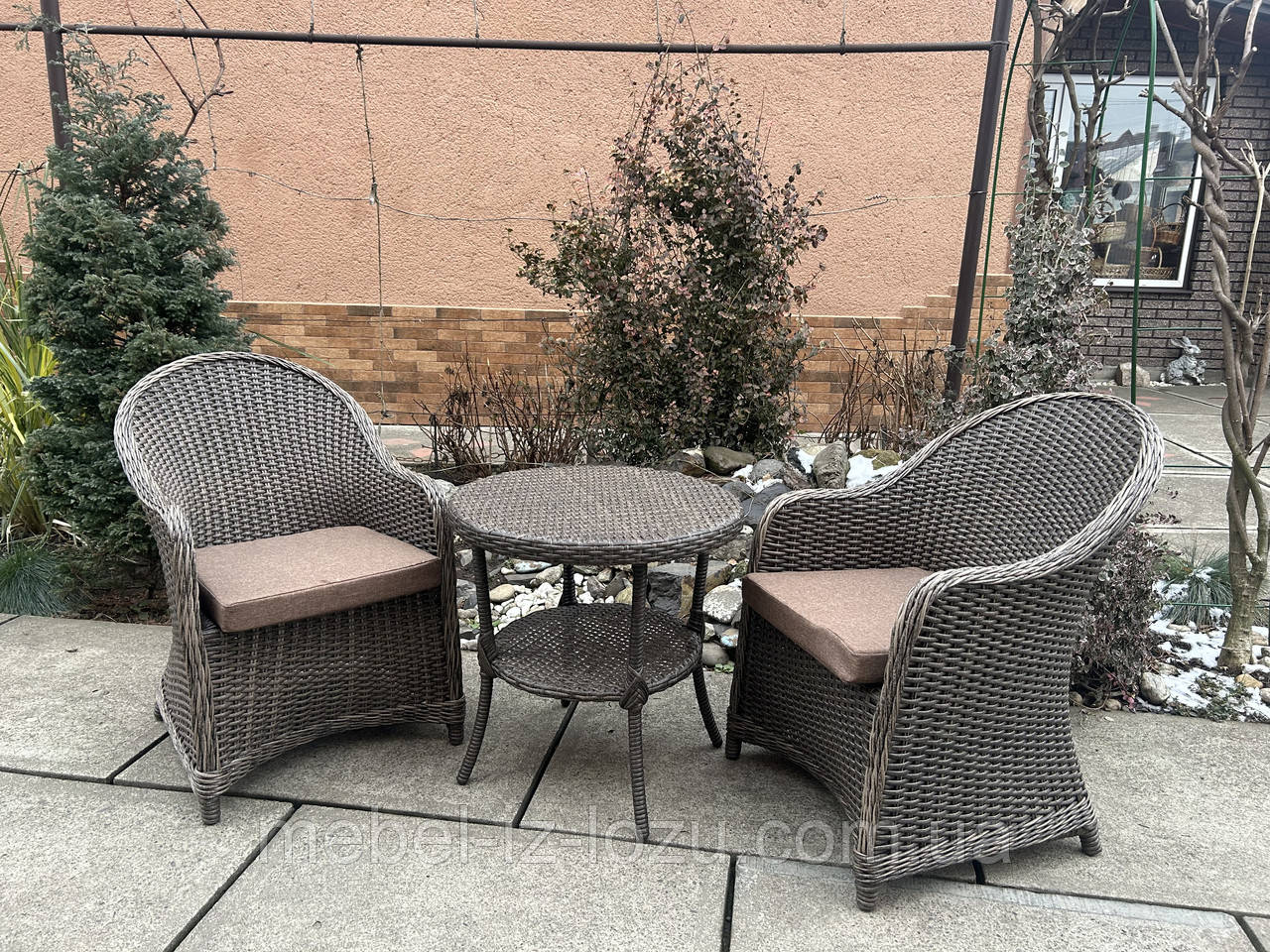 2крісла +столик з Ротанга-колір Табако, фото 1