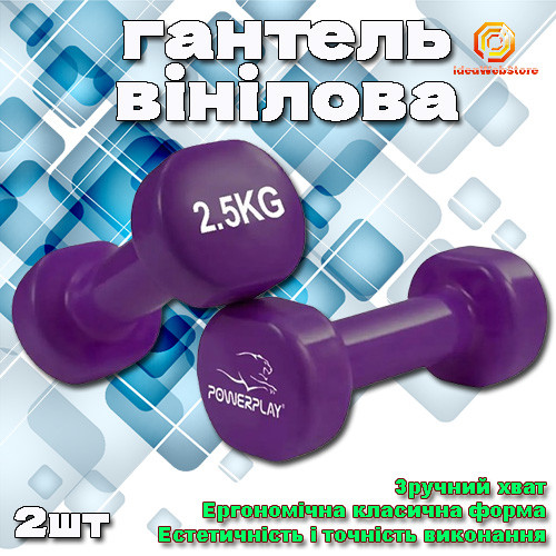 Гантель вінілова для фітнесу, аеробіки, силових тренувань вінілова Power 4125 Achilles 2.5 кг. пара 2 шт