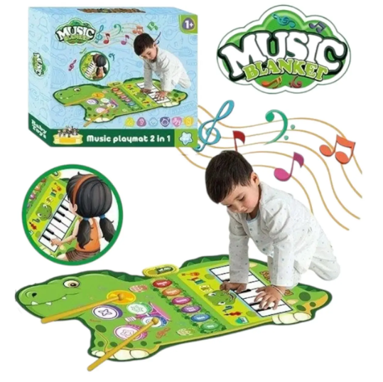 Підлогова музична іграшка-килимок Динозаврик для дітей 1+, барабани, піаніно, запис музики, фото 1