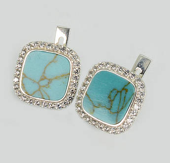 Срібні сережки з бірюзою та фіанітами