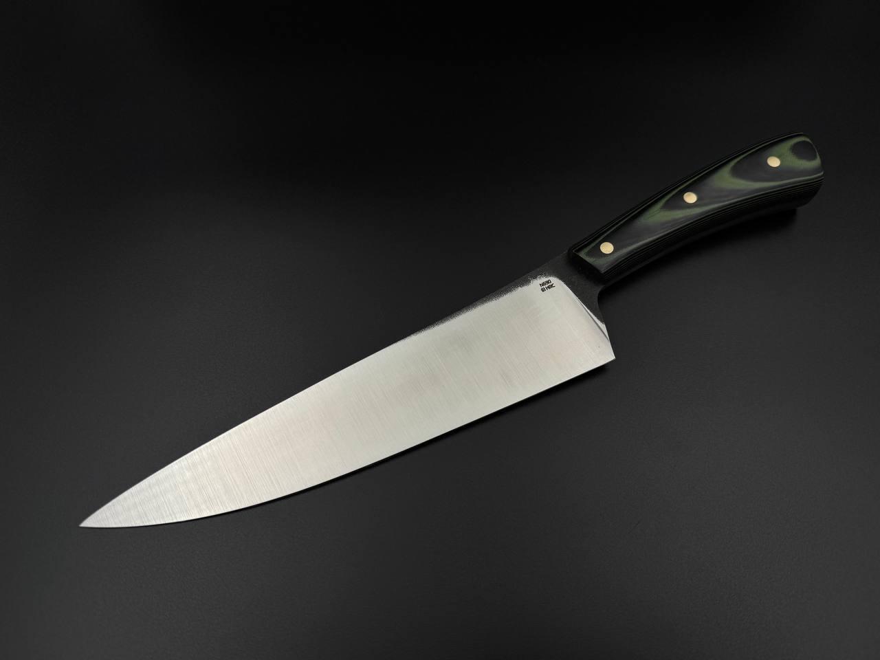 Кухонний ніж ручної роботи «Шеф #16» зі сталі N690/61 HRC.